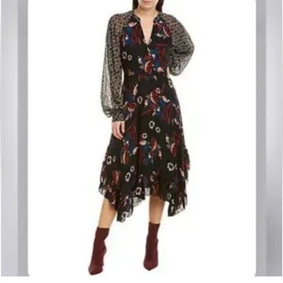 Joie Dresses & Skirts - New Joie Morley Maxi Dress 100% Silk Boho Size 10 Caviar Mixed Media